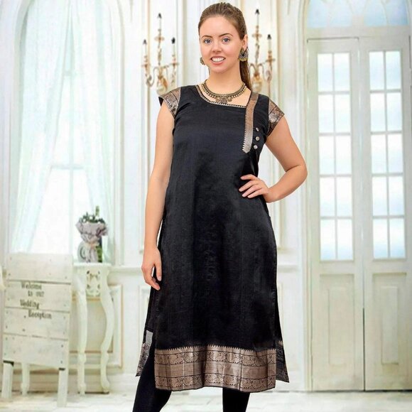 Elegant Black Silk Kurta for Women | Muvvas Boutique - Picture 1 of 5